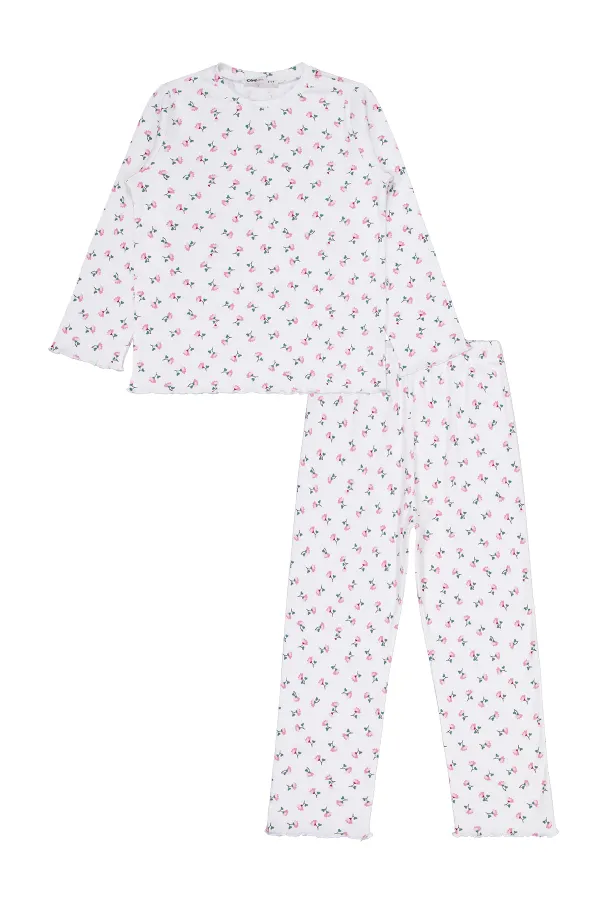 Kız Çocuk Pijama Takımı 10-13 Yaş Ekru - Paket