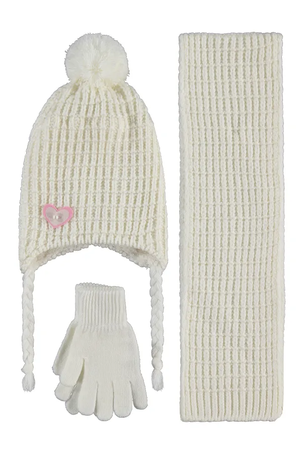 Ensemble écharpe, bonnet et gants pour fille de 2 à 5 ans, écru - Emballage