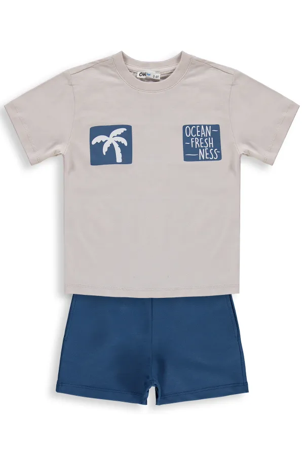 Erkek Çocuk Takım 2-5 Yaş Taş Rengi-Petrol - Paket