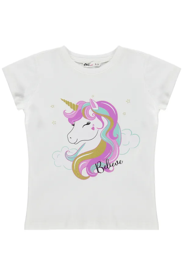 Kız Çocuk Tişört Km 6-9 Yaş Kırık Beyaz - Paket