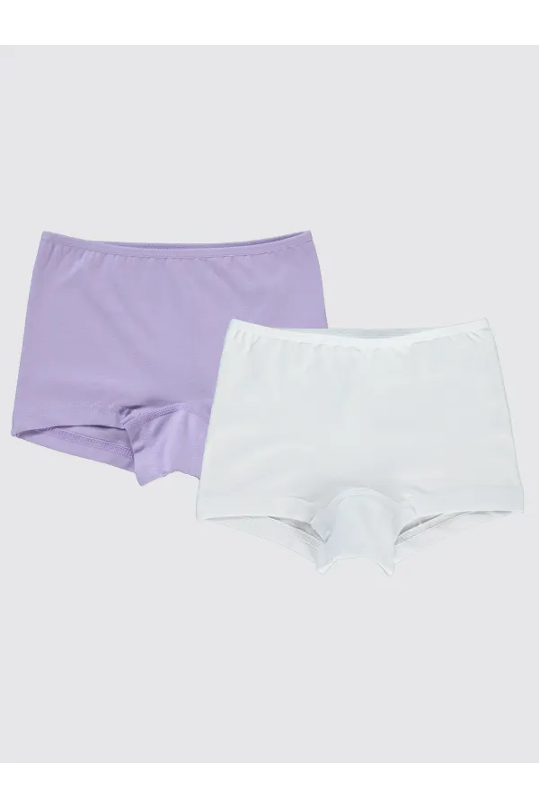 Kız Çocuk Boxer 2-9 Yaş Beyaz-Lila - Paket