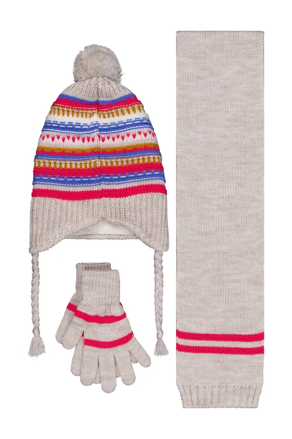 Kız Çocuk Atkı Bere Eldiven Setleri 2-5 Yaş Bej - Paket