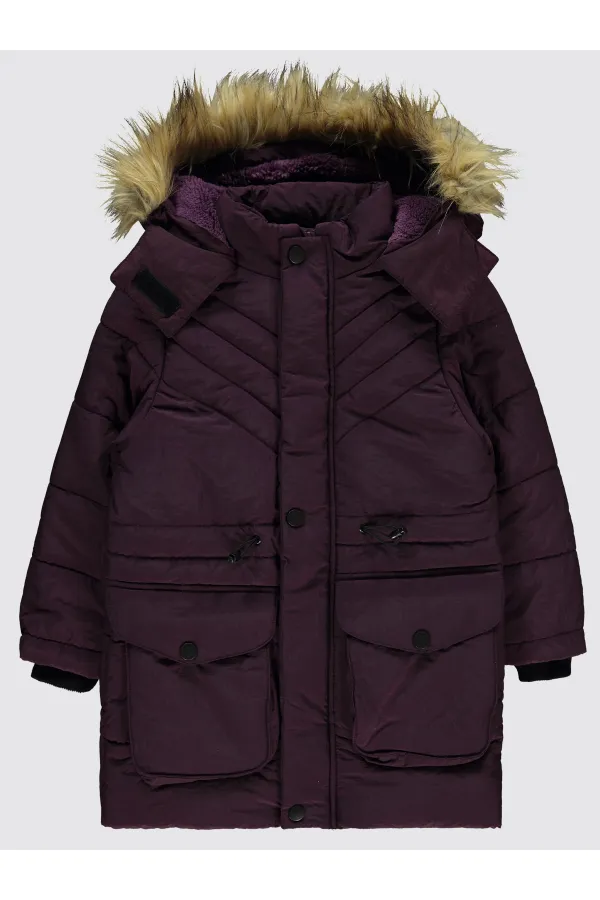 Manteau pour fille de 6 à 9 ans, couleur prune - Emballage
