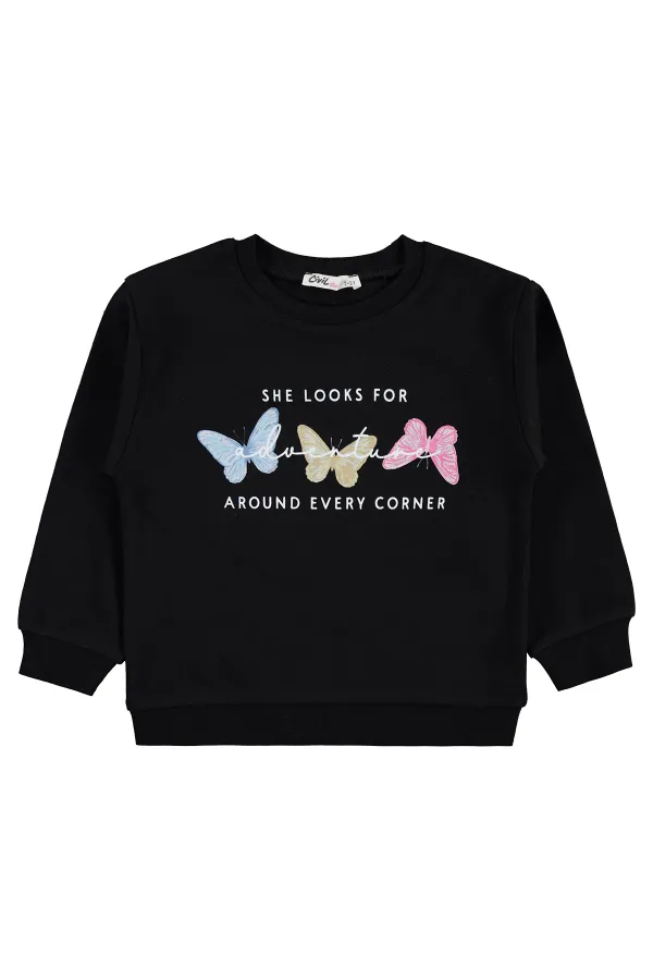 Kız Çocuk Sweatshirt Km 2-5 Yaş Siyah - Paket
