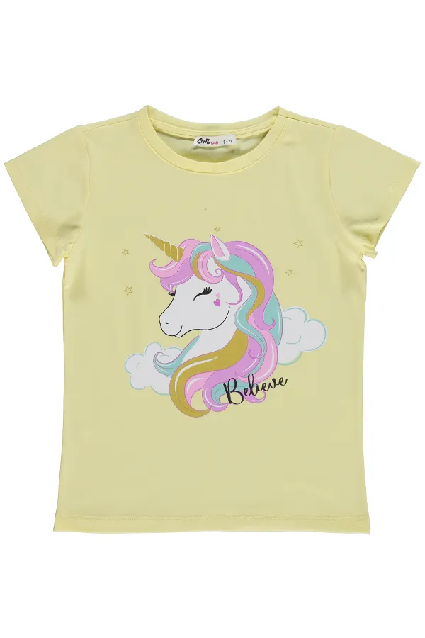 Kız Çocuk Tişört Km 6-9 Yaş Sarı - Paket