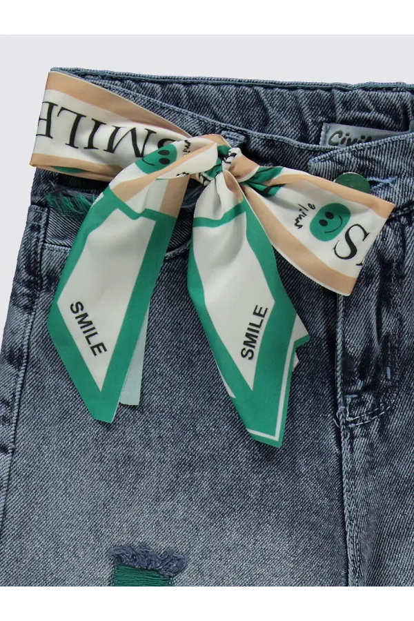 Kız Çocuk Pantolon 6-9 Yaş Buz Mavi - Paket