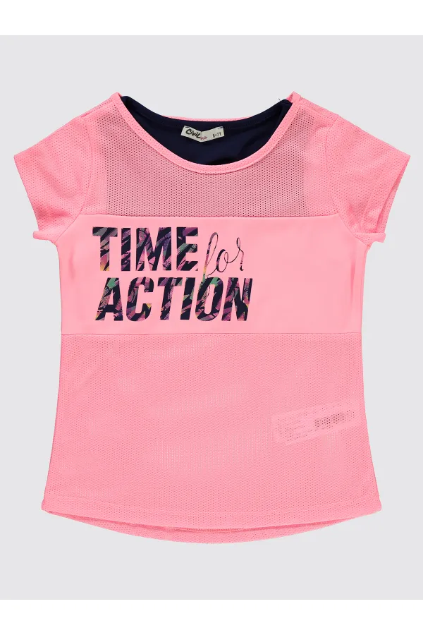 Girl's T-Shirt 10-13 Years Old Light Neon Pink - Package