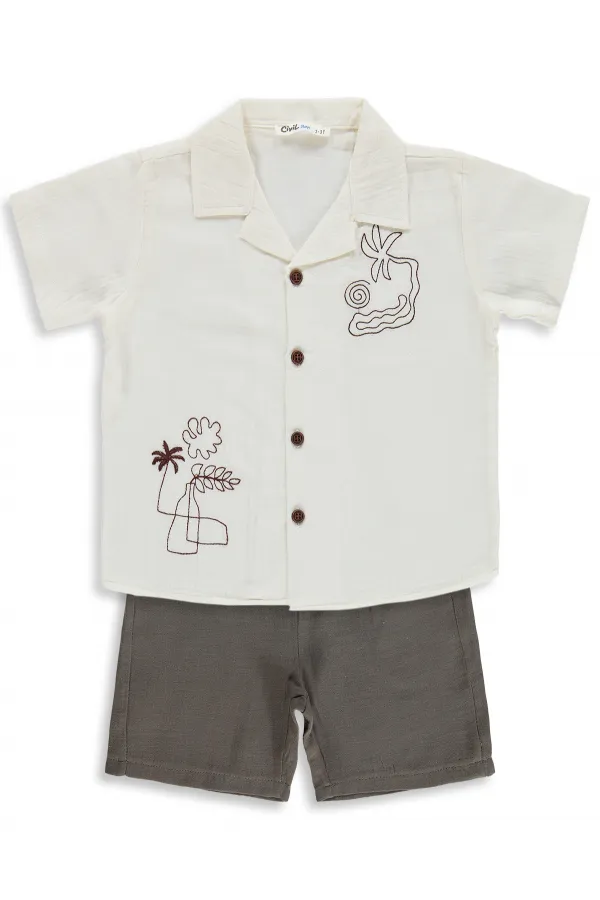 Erkek Çocuk Takım 2-5 Yaş Ekru-Kahve - Paket