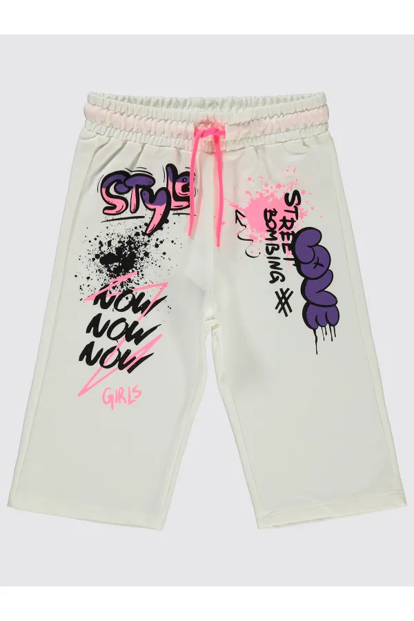 Kız Çocuk Kapri 6-9 Yaş Ekru - Paket