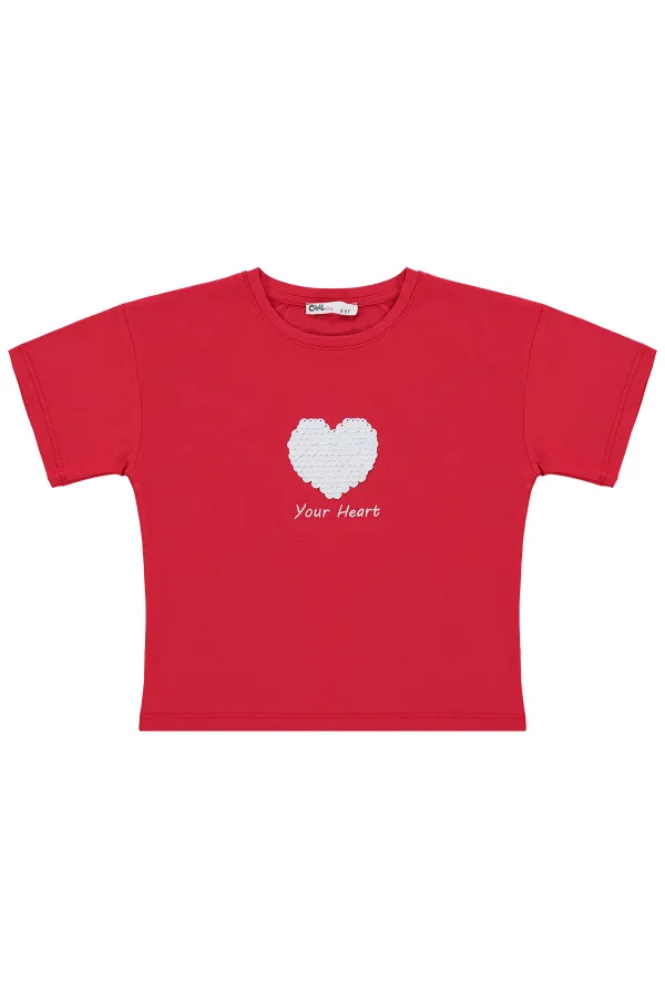 Kız Çocuk Tişört 6-9 Yaş Kırmızı - Paket