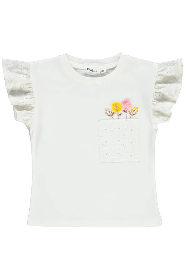 Kız Çocuk Tişört 2-5 Yaş Ekru - Paket