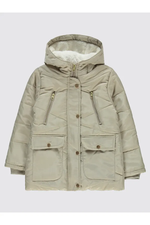 Kız Çocuk Mont 6-9 Yaş Ekru - Paket