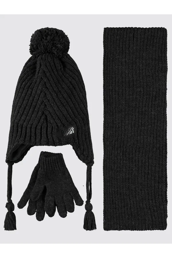 Boy Scarf, Beanie and Glove Sets for 6-9 Years Old Smoke - Package