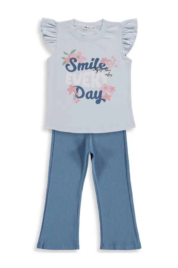 Kız Çocuk Takım 2-5 Yaş Açık Mavi-Koyu İndigo - Paket