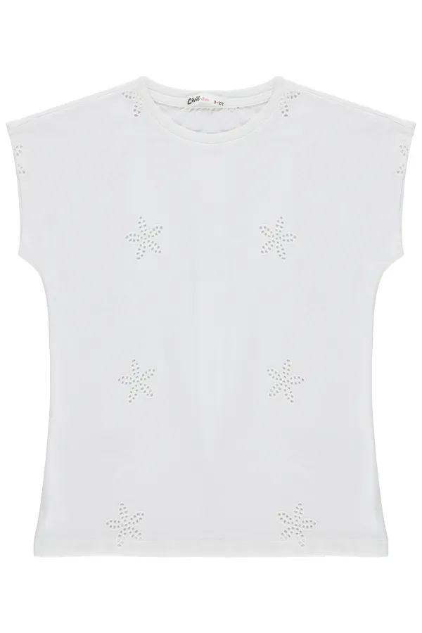 T-shirt fille, 6-9 ans, blanc cassé - Emballage