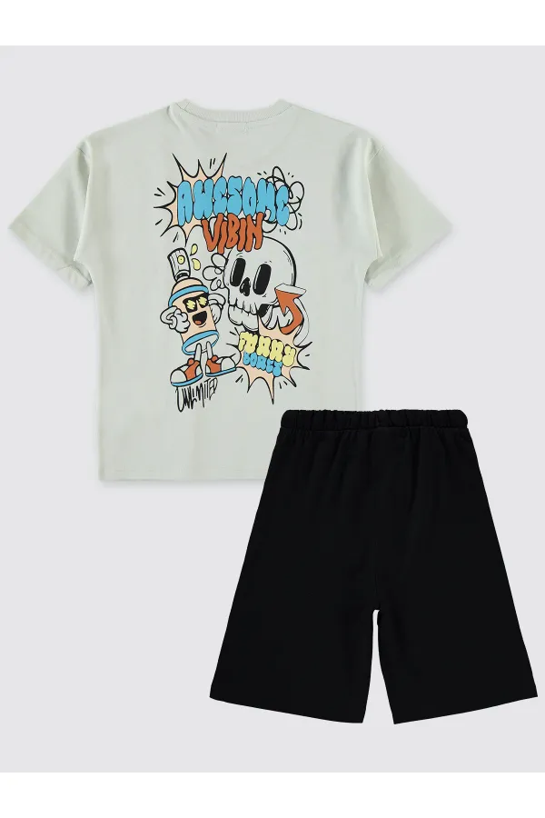 Erkek Çocuk Pijama Takımı 6-9 Yaş Açık Gri - Paket