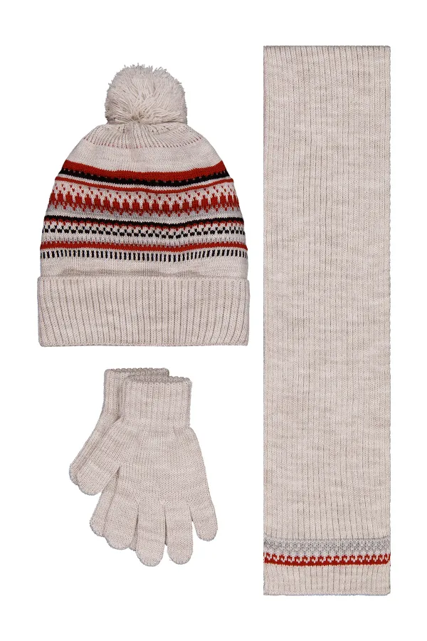 Erkek Çocuk Atkı Bere Eldiven Setleri 6-9 Yaş Gri-Kırmızı - Paket