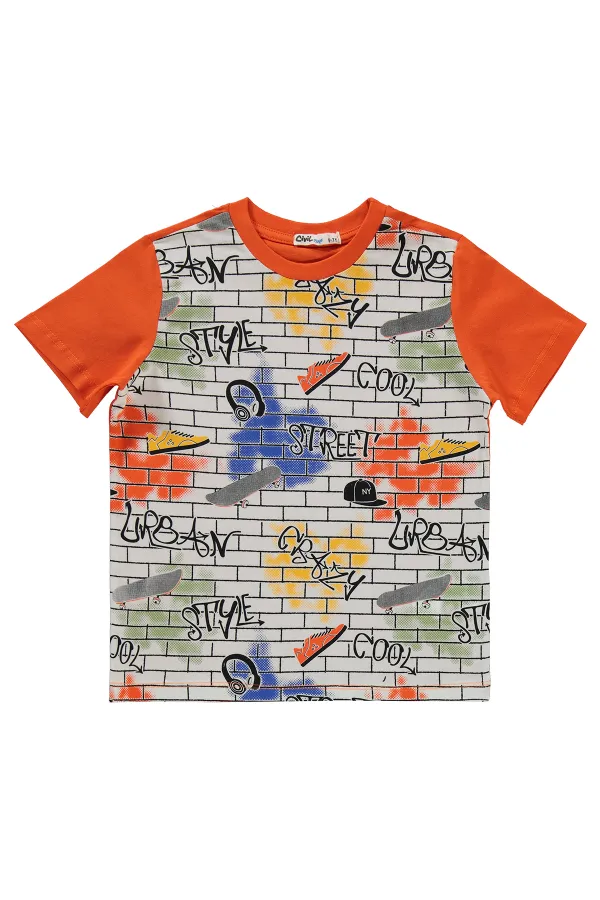 Erkek Çocuk Pijama Takımı 6-9 Yaş Oranj - Paket