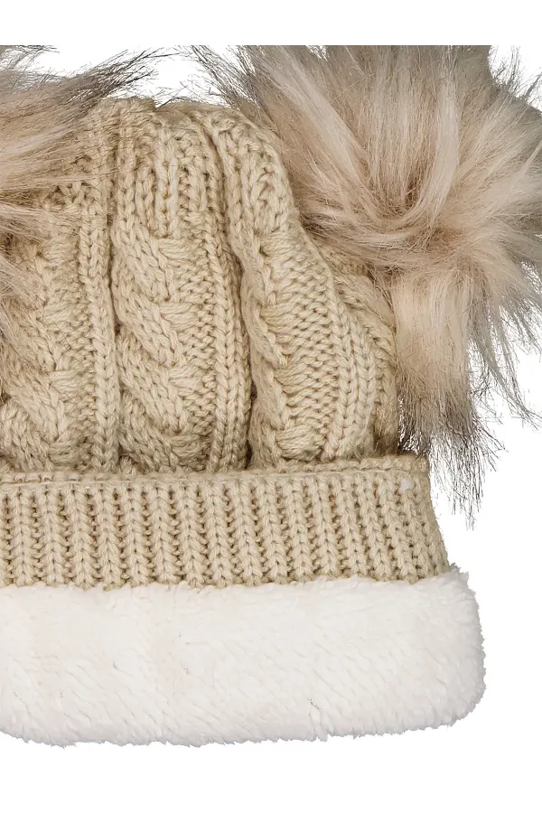 Kız Çocuk Atkı Bere Eldiven Setleri 6-9 Yaş Bej - Paket