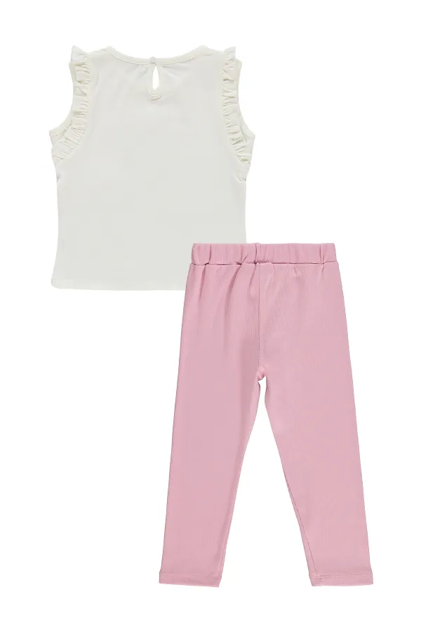 Kız Çocuk Takım 2-5 Yaş Kırık Beyaz-Koyu Pembe - Paket