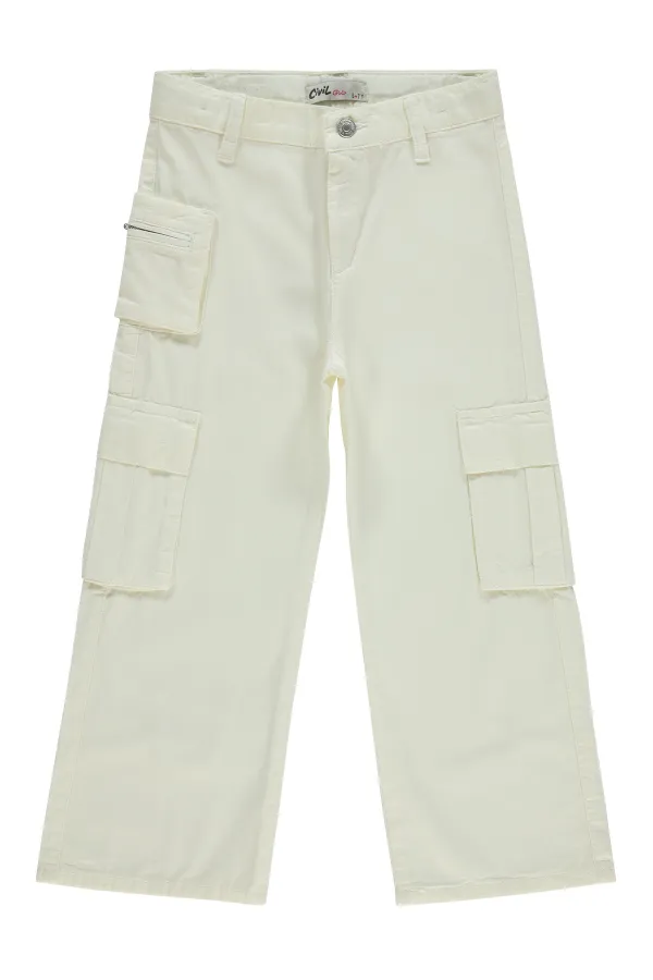 Pantalon fille 10-13 ans blanc cassé - Lot