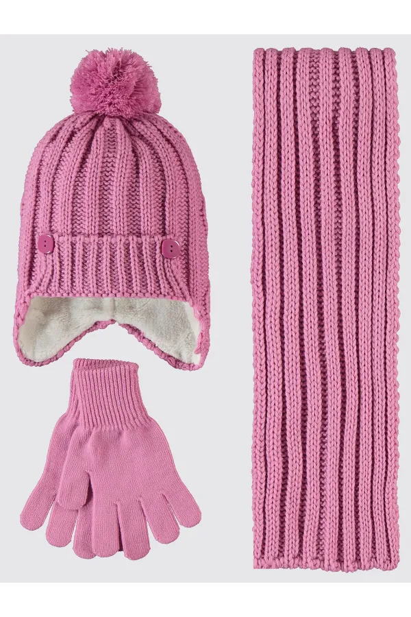 Ensemble écharpe, bonnet et gants rose pour fille de 10 à 13 ans - Emballage