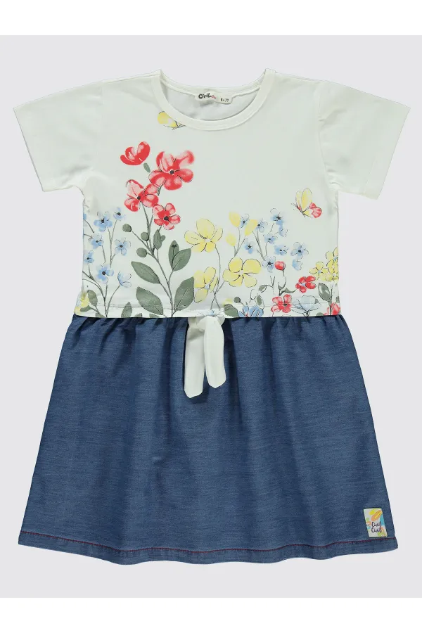 Kız Çocuk Jile ve Elbise 6-9 Yaş Ekru - Paket