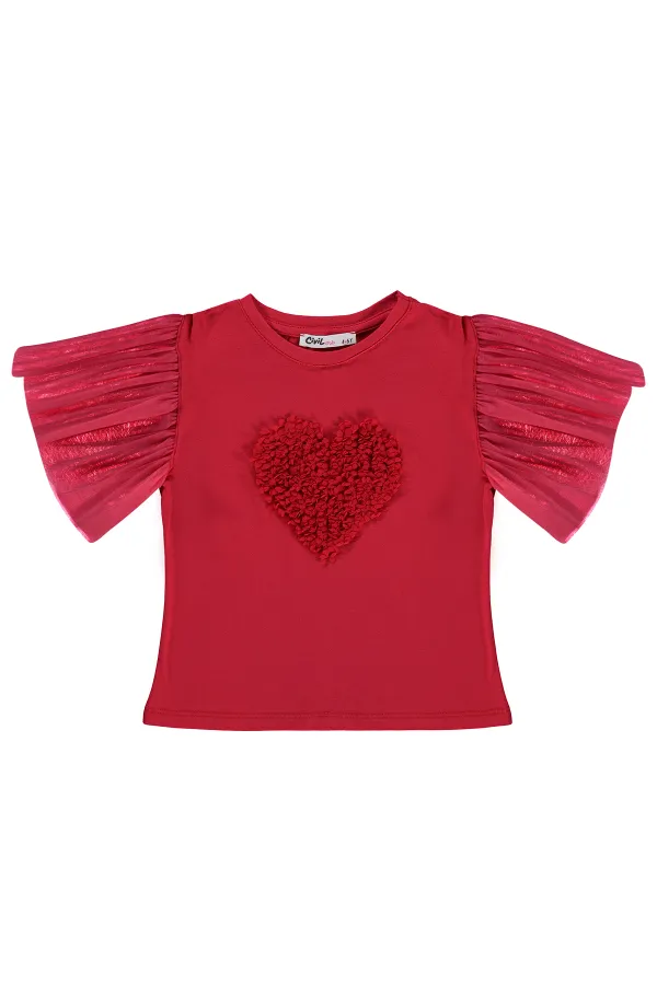 Kız Çocuk Tişört 6-9 Yaş Kırmızı - Paket