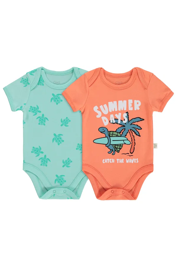 Body bébé à boutons-pression 0-24 mois Corail-Menthe - Lot