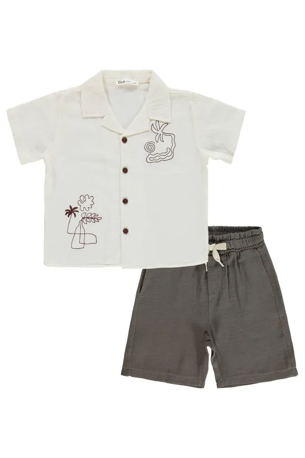 Erkek Çocuk Takım 2-5 Yaş Ekru-Kahve - Paket