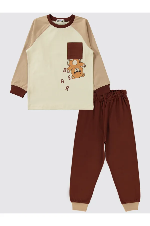 Erkek Çocuk Pijama Takımı 2-5 Yaş Kahve - Paket