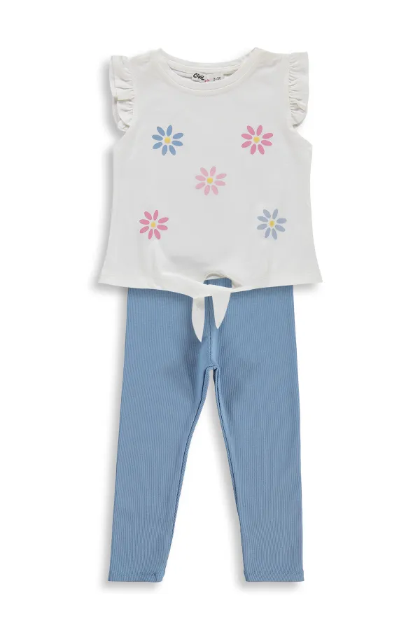 Kız Çocuk Takım 2-5 Yaş Kırık Beyaz-Açık İndigo - Paket