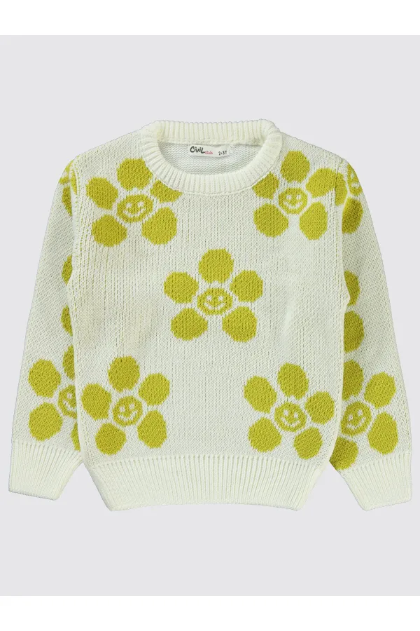 Kız Çocuk Kazak 2-5 Yaş Ekru-Yeşil - Paket