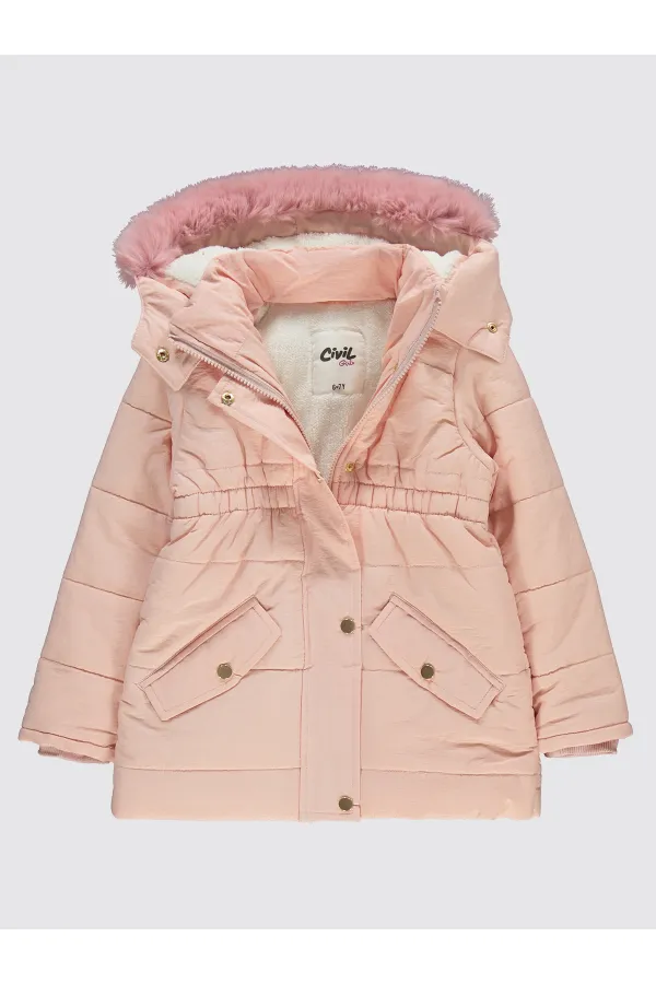 Kız Çocuk Mont 6-9 Yaş Pudra - Paket