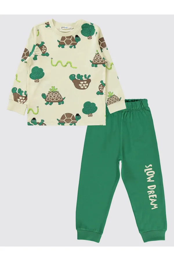 Erkek Çocuk Pijama Takımı 2-5 Yaş Taş Rengi - Paket