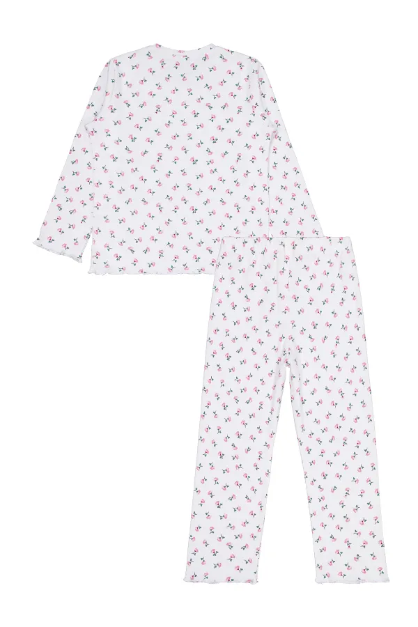 Kız Çocuk Pijama Takımı 6-9 Yaş Ekru - Paket