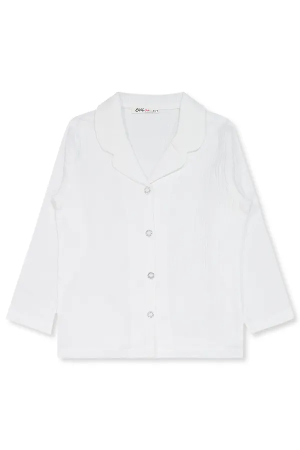 Kız Çocuk Pijama Takımı 6-9 Yaş Ekru - Paket