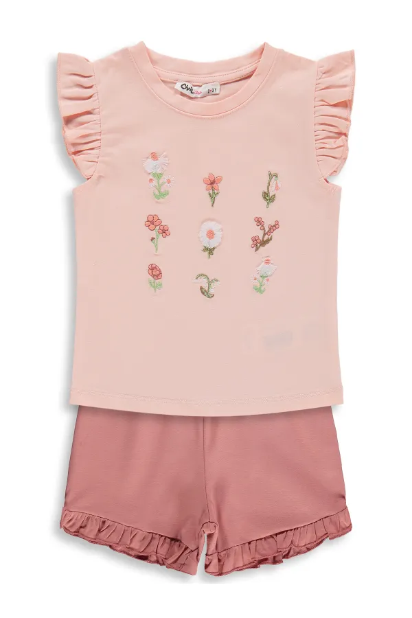 Kız Çocuk Takım 2-5 Yaş Somon-Açık Kiremit - Paket