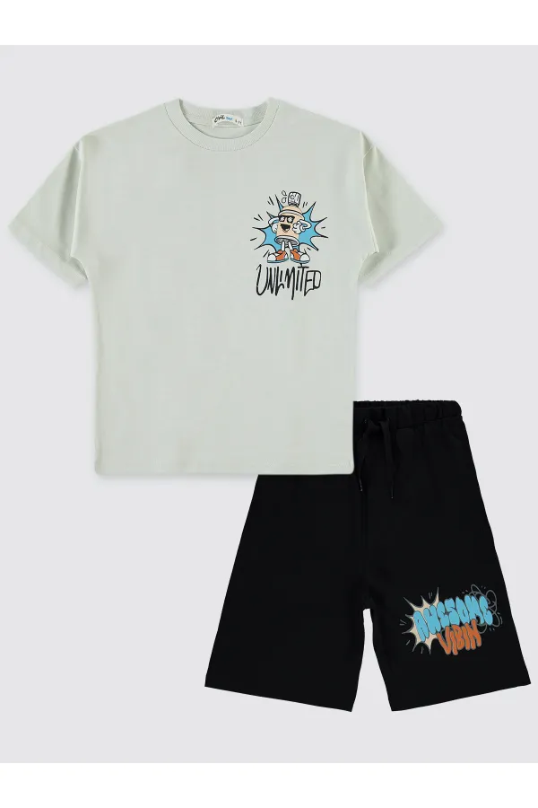 Erkek Çocuk Pijama Takımı 6-9 Yaş Açık Gri - Paket