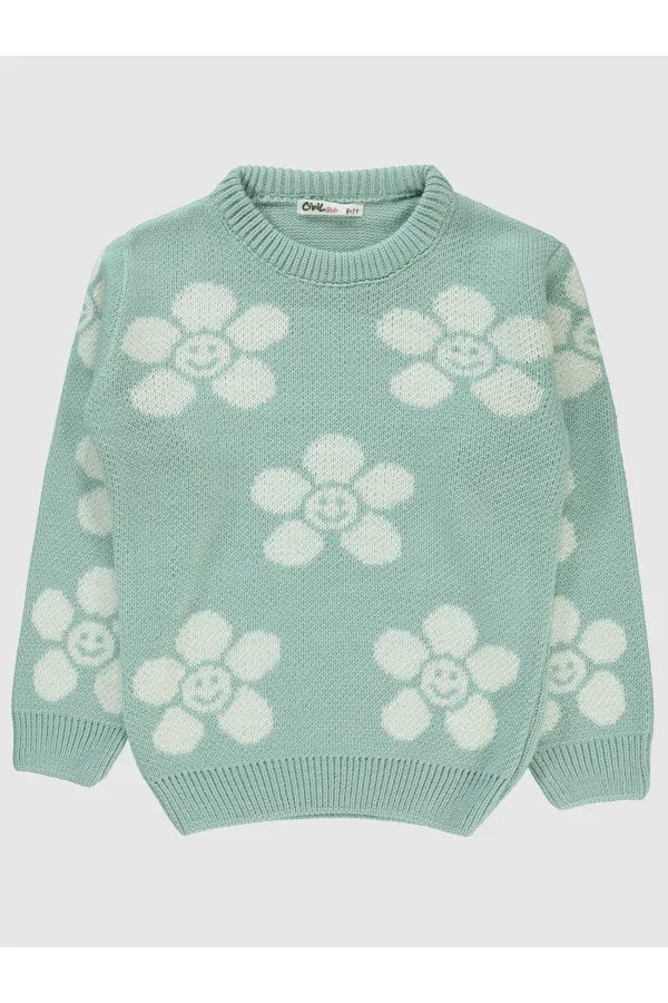 Pull pour fille de 6 à 9 ans, vert amande - Emballage