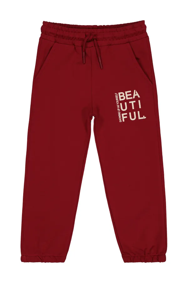 Girl's Tracksuit Bottoms 2-5 Years Old Dark Burgundy - Pack
