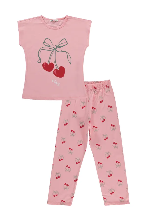 Ensemble pyjama fille, 10-13 ans, rose poudré - Lot