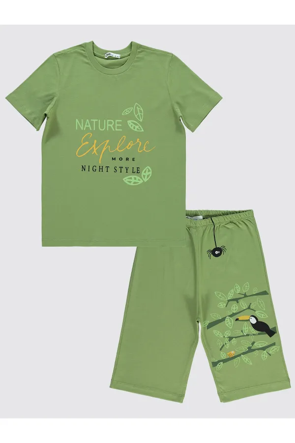 Erkek Çocuk Pijama Takımı 10-13 Yaş Açık Haki - Paket