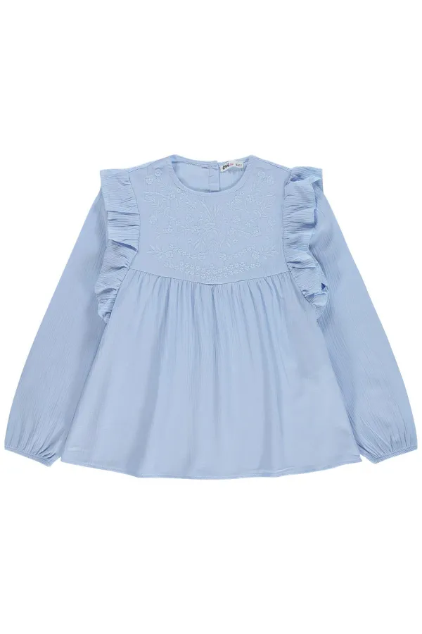 T-shirt fille, 10-13 ans, bleu ciel - Lot