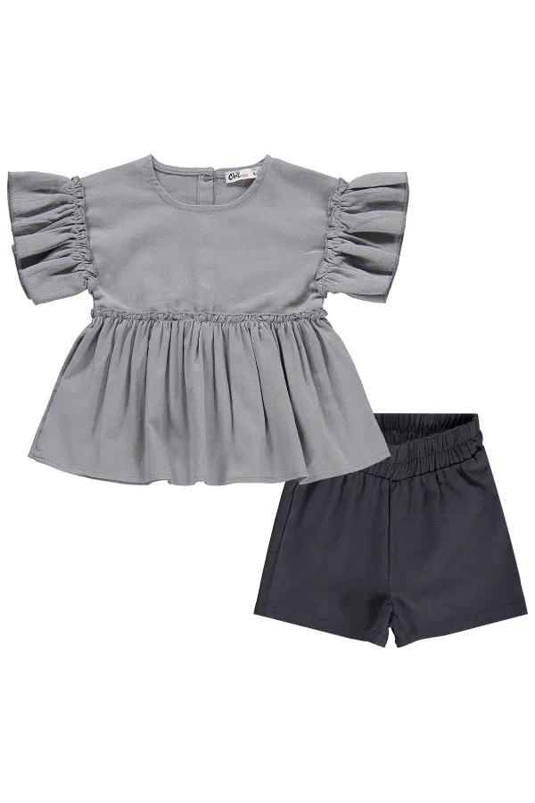 Kız Çocuk Takım 6-9 Yaş Gri - Paket