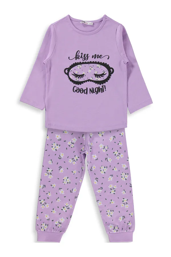 Kız Çocuk Pijama Takımı 2-5 Yaş Lila - Paket