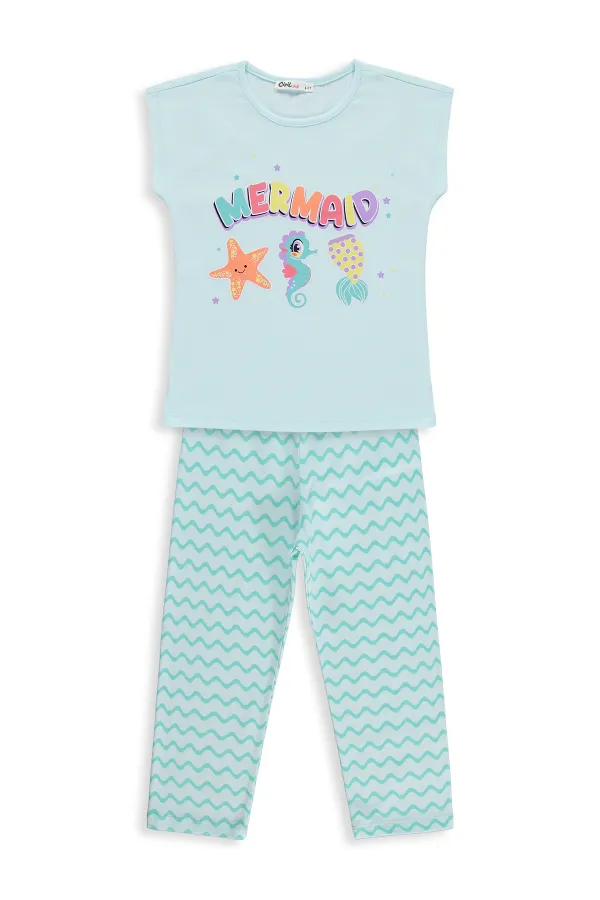 Kız Çocuk Pijama Takımı 6-9 Yaş Açık Mint - Paket
