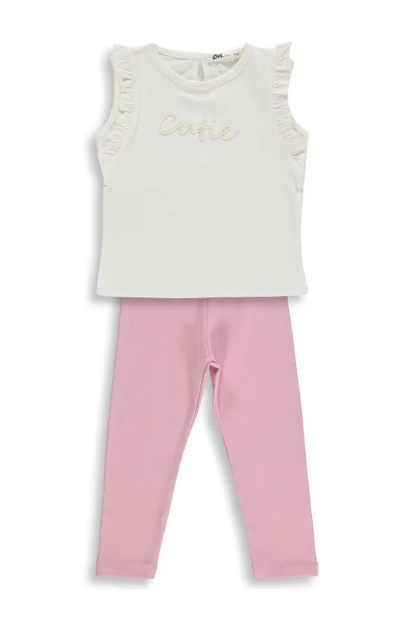 Kız Çocuk Takım 2-5 Yaş Kırık Beyaz-Koyu Pembe - Paket