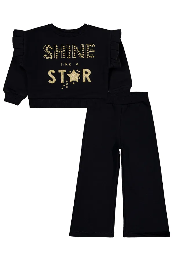Girls Tracksuit Set 2-5 Years Old Black-Black - Package