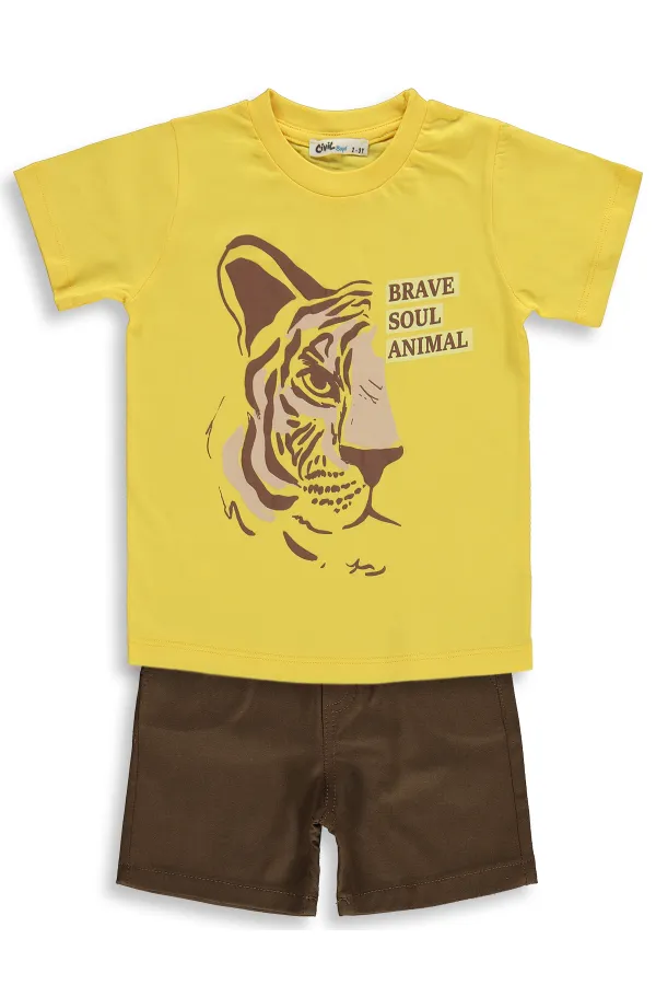 Erkek Çocuk Takım 2-5 Yaş Sarı-Kahve - Paket